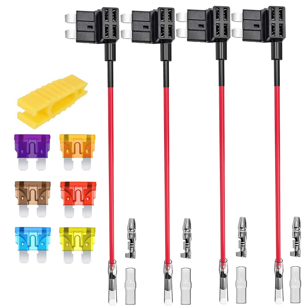 Gebildet 12V-24V Standard Add-A-Circuit Fuse Tap, Ats Medium Piggy Back Blade Fuse Holder With Wire Harness, 6 Pcs Standard Fuse