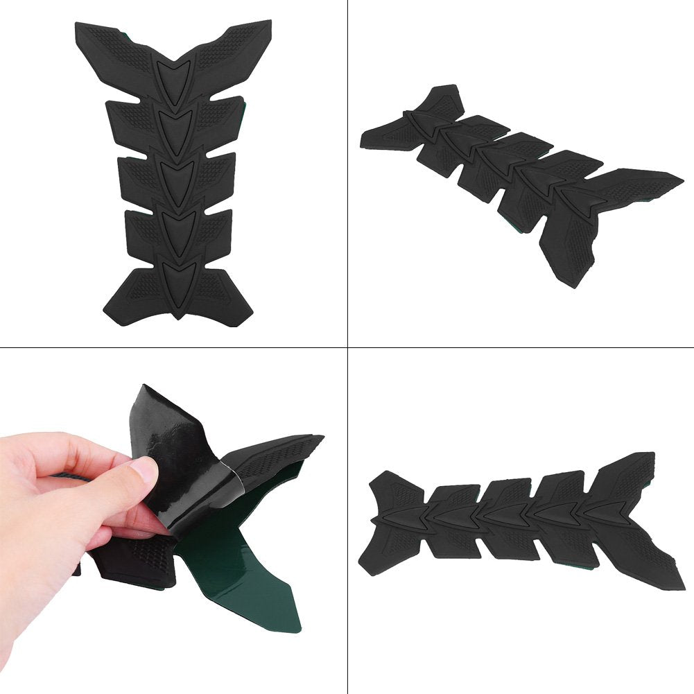 Qiilu Motorcycle Sticker, 3D Black Rubber Tank Pad Protector Oil Gas Tank Pad Fish Bone Protector Pad Decor Black For Motorcycle