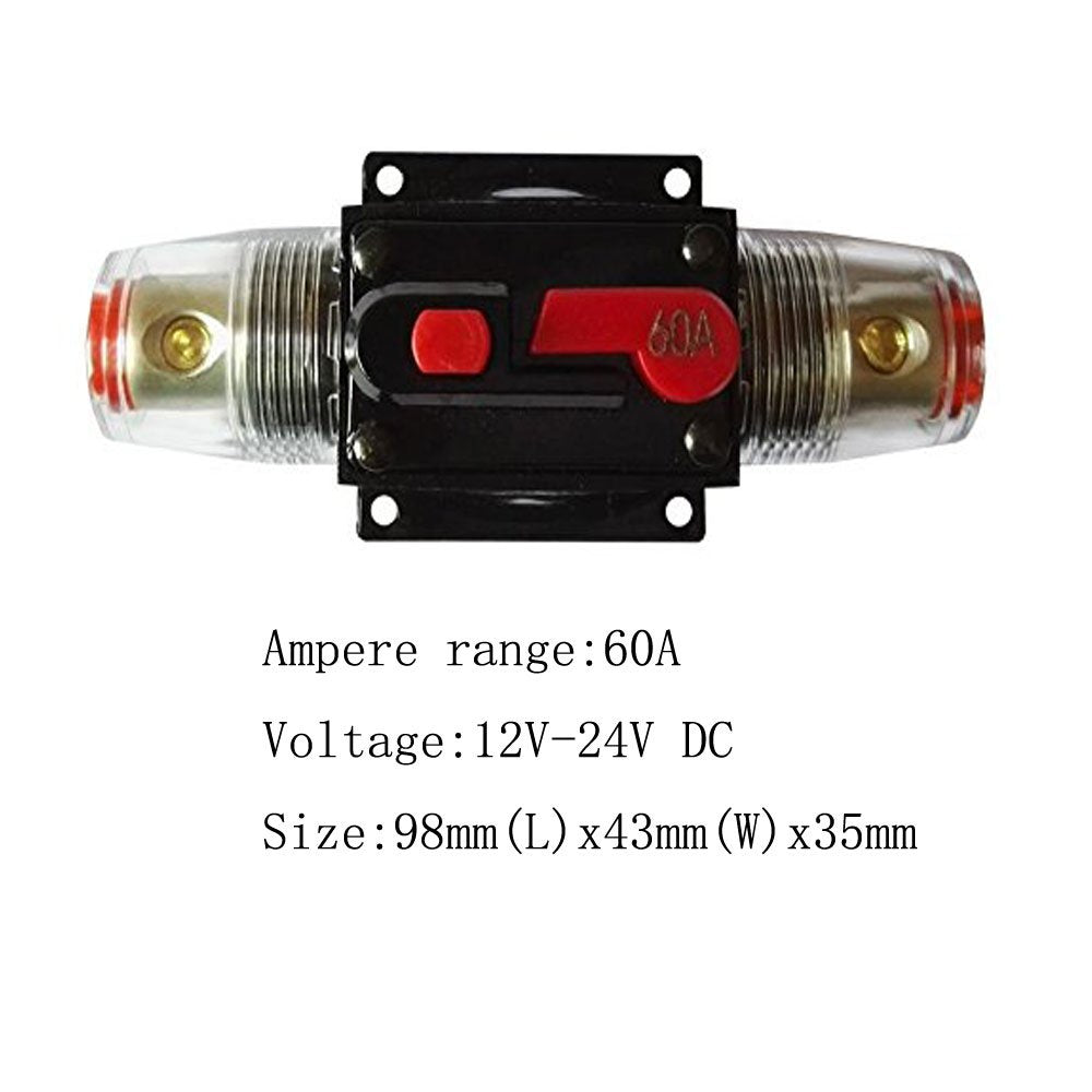 Zookoto 60 Amp Circuit Breaker With Manual Reset Fuse Holder Solar Panel Fuse For Auto Car Marine Boat Stereo Switch Audio Inver