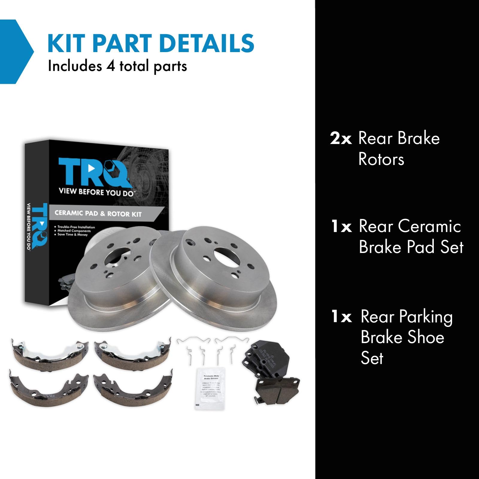 Trq Rear Brake Pad & Rotor Kit Brake Pads Brake Rotor Parking Brake Shoe Set Ceramic Compatible With 2003-2006 Pontiac Vibe 2000