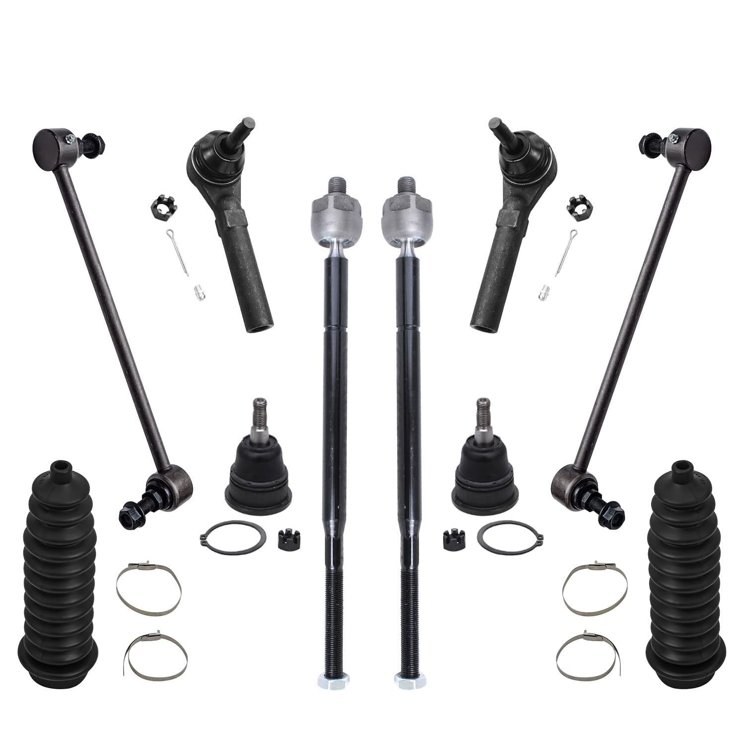 Detroit Axle - Front 12Pc Suspension Kit For 2008-2018 Chrysler Town & Country Dodge Grand Caravan, 2 Ready Struts, 2 Lower Ball
