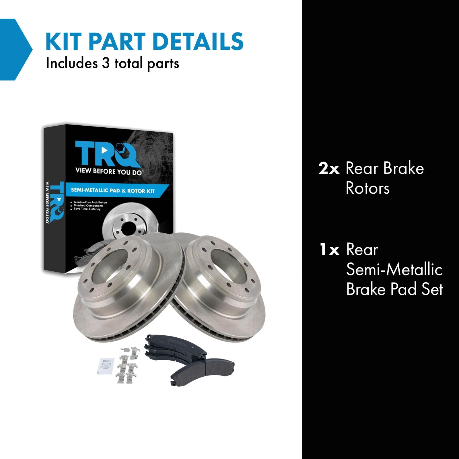 Trq Rear Brake Pad & Rotor Kit Compatible With 2012-2019 Nissan Nv1500 Nv2500 Nv3500