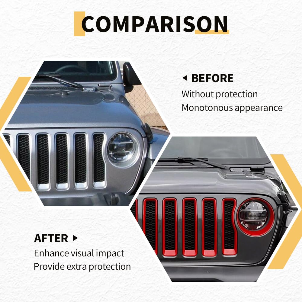 MAXDOM Grille Inserts Headlight Covers Set Fits for (2018-2023) Wrangler JL and Gladiator JT partial models Part#6KM35MRCAA (Red