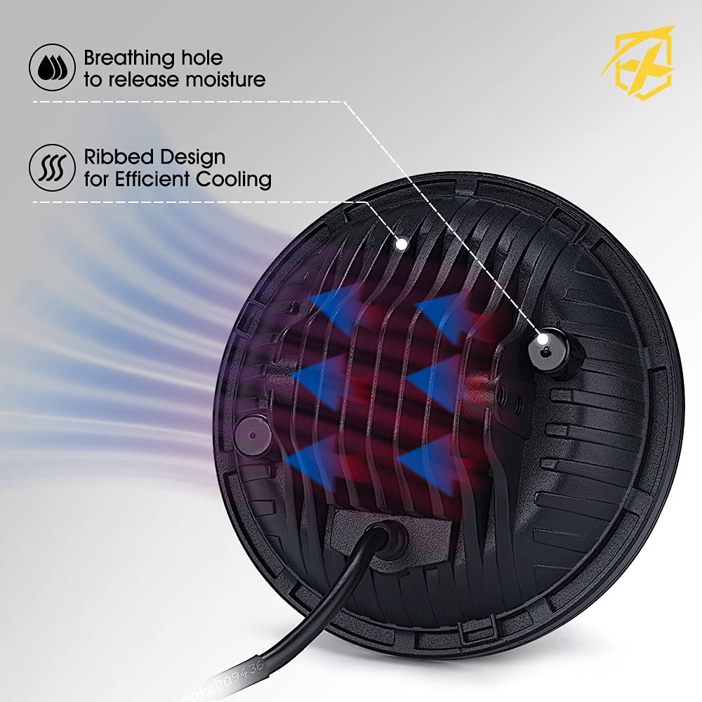 Xprite 105W Led Headlights With Hi/Lo Beam, Drl And Amber Turn Signal, 7 Inch Round Headlights Compatible With Jeep Wrangler Jk