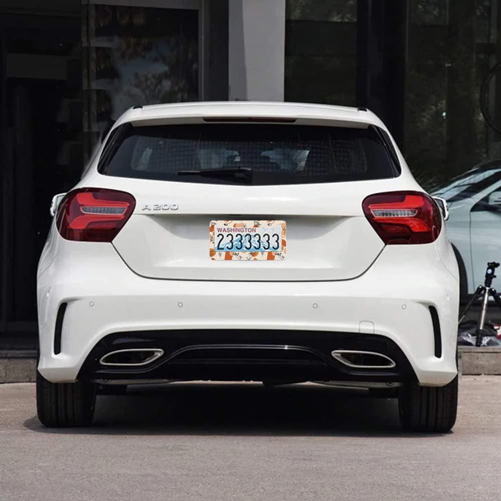 2Pcs Abstract Wildflower License Plate Frames Cover Holders Stainless Steel License Plate Cover With Screw Caps Cover And Screwd