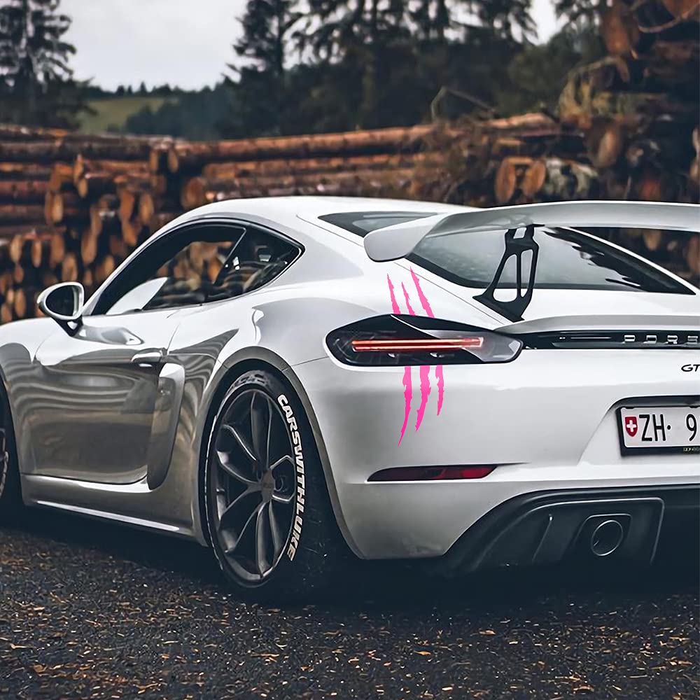 Ygmoner 2 X Fluorescent Pink Claw Marks Decal Car Headlight Decoration Stickers 16 X 5Inch (Pink)
