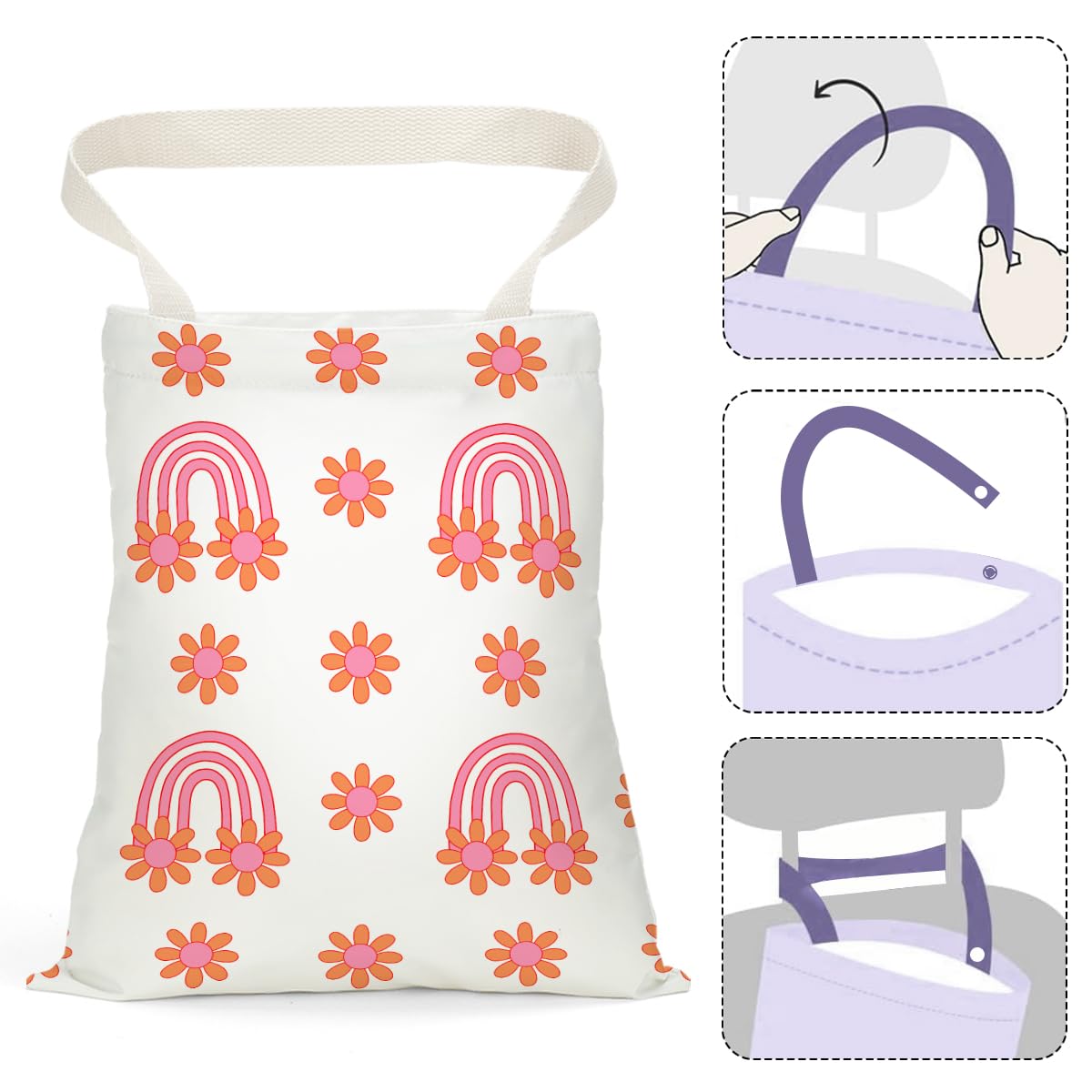 Boho Flower Rainbow Butterfly Sunflower Car Garbage Organizer - Waterproof Hanger for Vehicle Back Seat