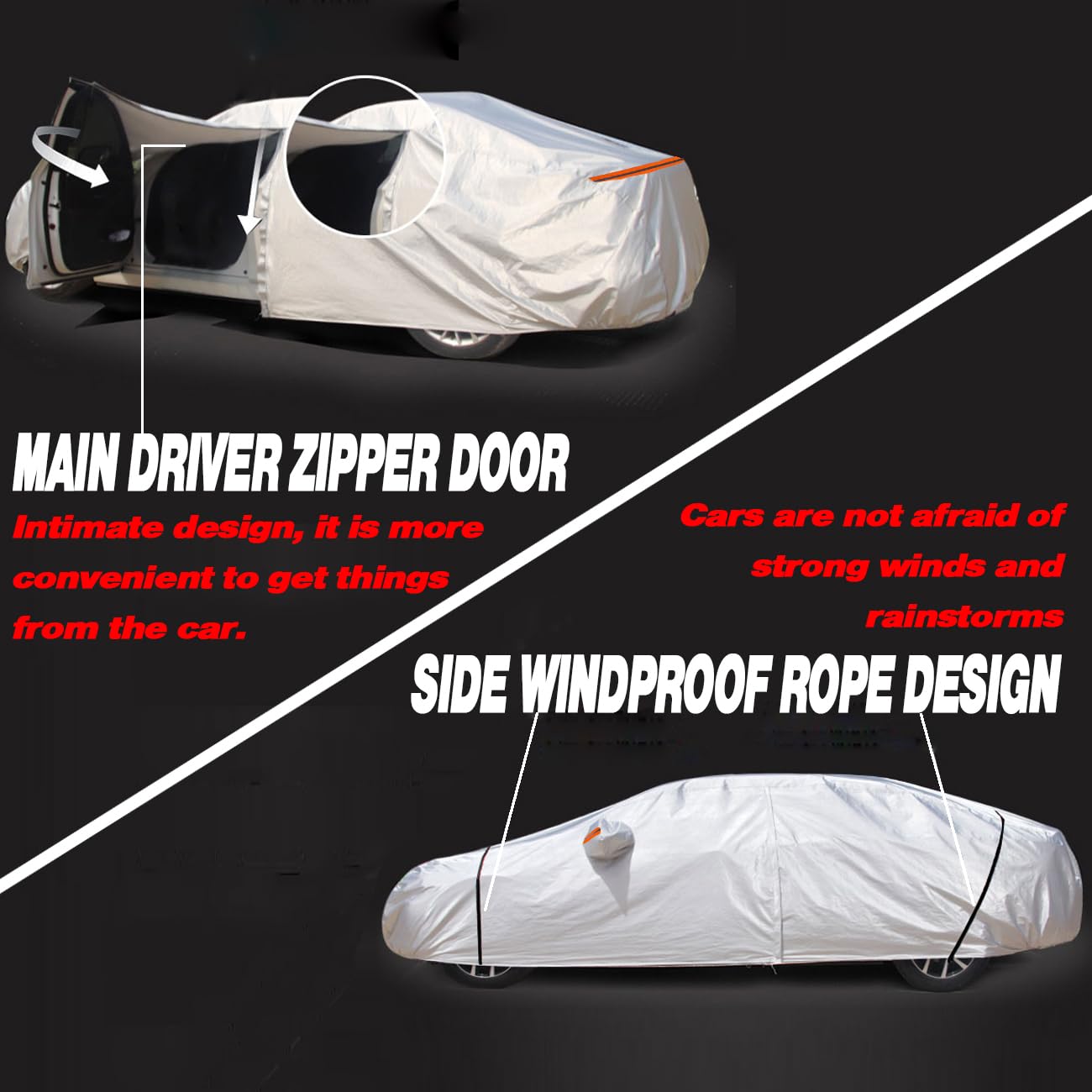 Tucarest 6 Layers Full Car Cover For Sedan/Wagon/Coupe/Hatchback - Waterproof, Insulated, Anti-Uv, Snow-Proof, Anti-Wind, All-We