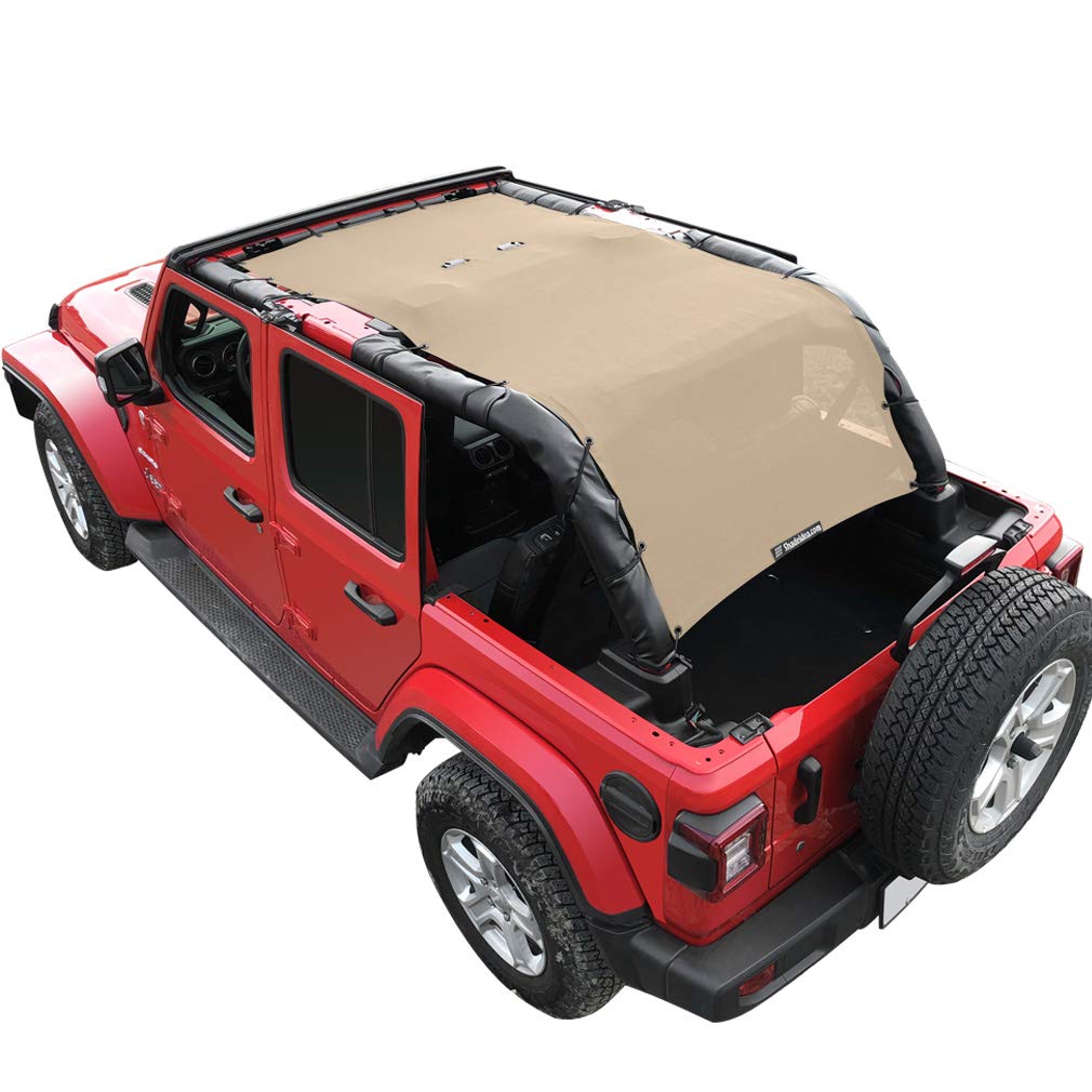 Shadeidea Sun Shade Top For Jeep Wrangler Jl Unlimited 4 Door Jlu Sunshade (2018-2023) Top Front+Rear+Trunk - Tan Mesh Screen Co