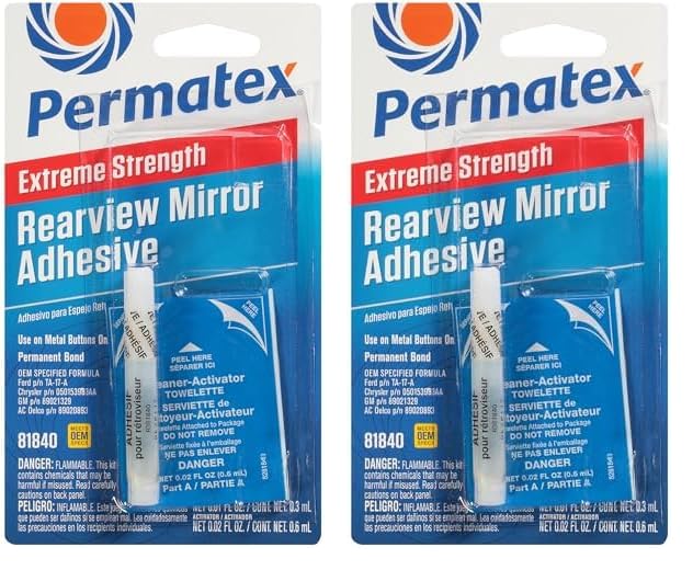 Permatex 81840 Extreme Rearview Mirror Profressional Strength Adhesive Kit, White (Pack Of 2)