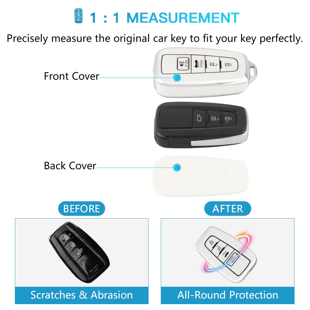 1797 For Toyota Key Fob Cover Camry Rav4 Corolla Highlander C-Hr Avalon Prius Accessories Car Remote Start Key Case Shell Holder 4 Button White Silver Tpu