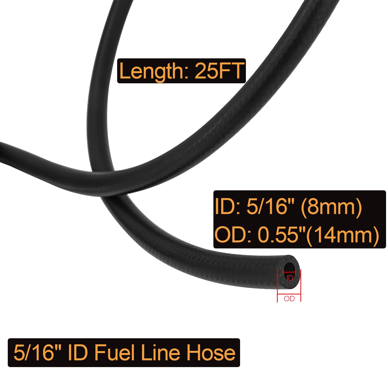5/16' Id Fuel Line Hose Sae 30R7, 150 Psi 25' Length Fuel Hose