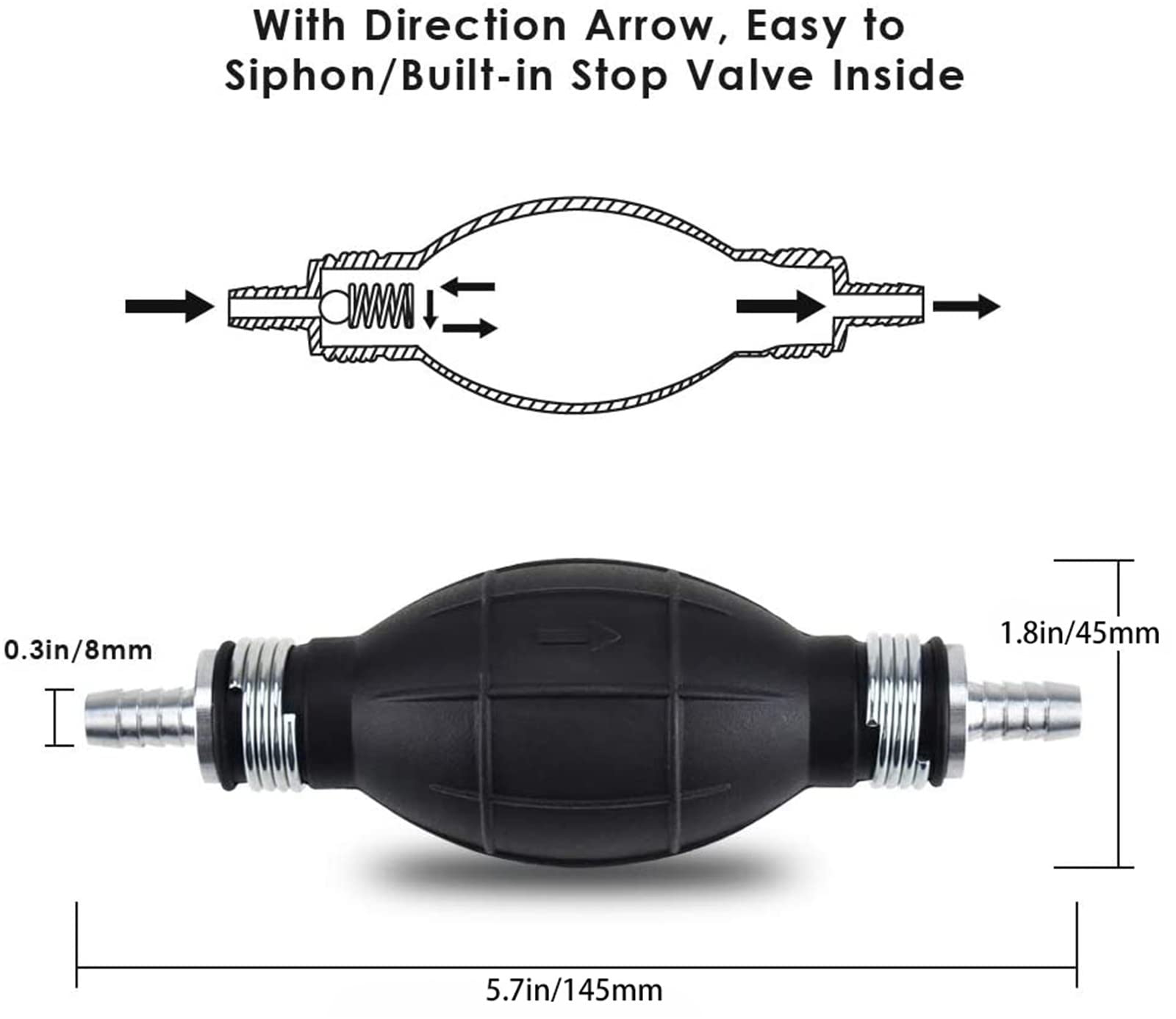 Bartoo Fuel Line Assembly,5/16In Nylon Braided Marine Boat Fuel Line Hose Assembly With 1Pcs Primer Bulb For Marine Outboard Boa