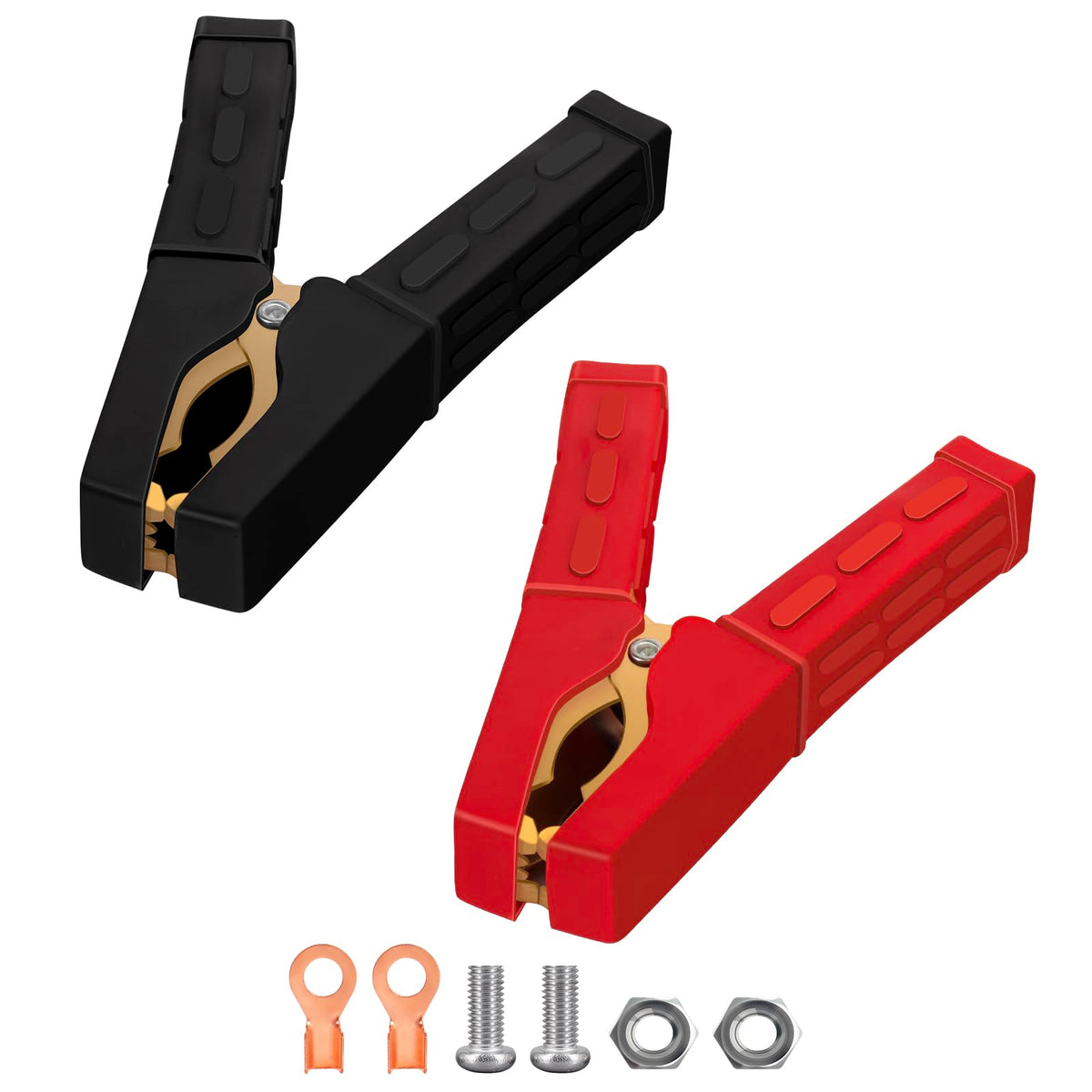 Jumper Cable Clamps 1 Pair, Battery Clamps Pure Copper, Battery Charger Clamps 4 Inch, Jumper Cable Ends Heavy Duty With Insulat