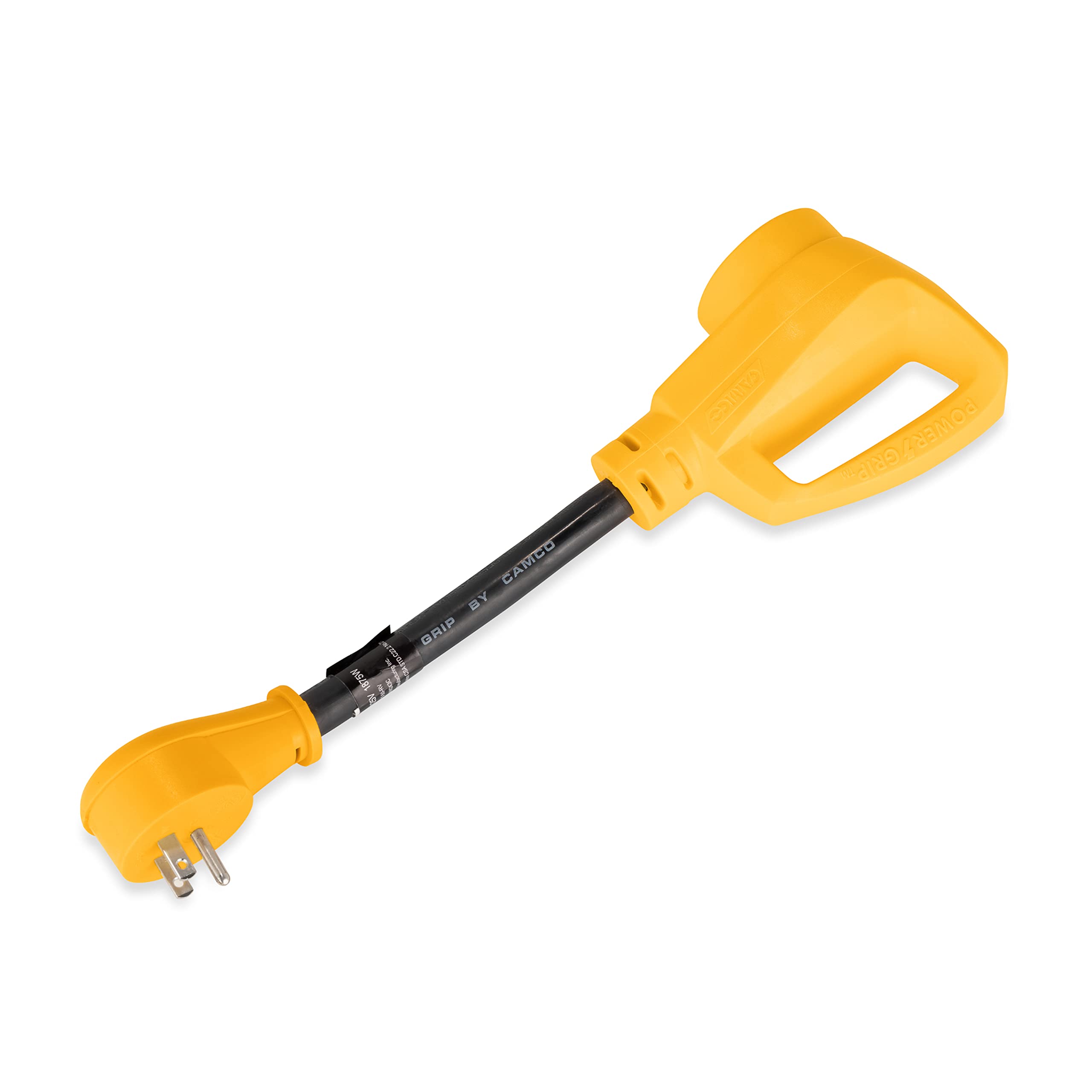 Camco RV Dogbone Electrical Adapter with Innovative 180 Degree Bend Design and PowerGrip Handle - 15 Amp Male to 50 Amp Female, 