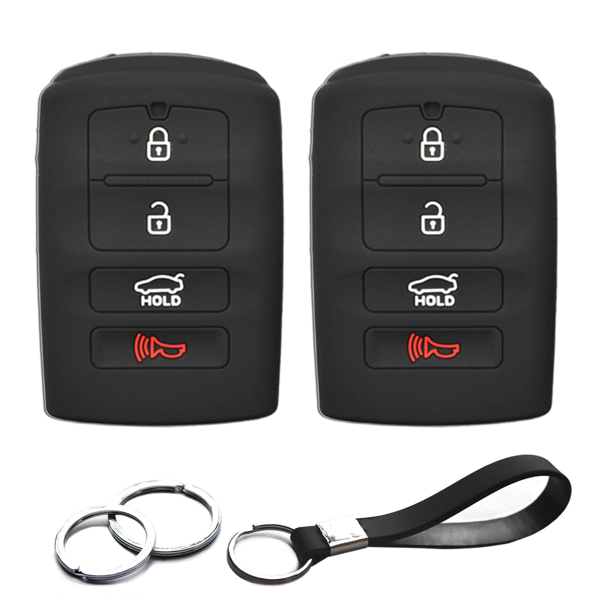 Infipar 2Pcs Compatible With Kia Cadenza K7 Kia K900 K9 Smart 4 Buttons Key Fob Cover Case Key Chain Protector Keyless Remote Ho