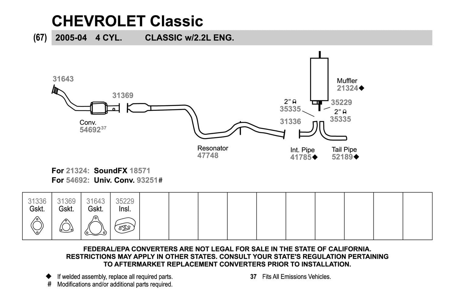 Walker Exhaust 41785 Exhaust Pipe 2 Outlet (Outside)