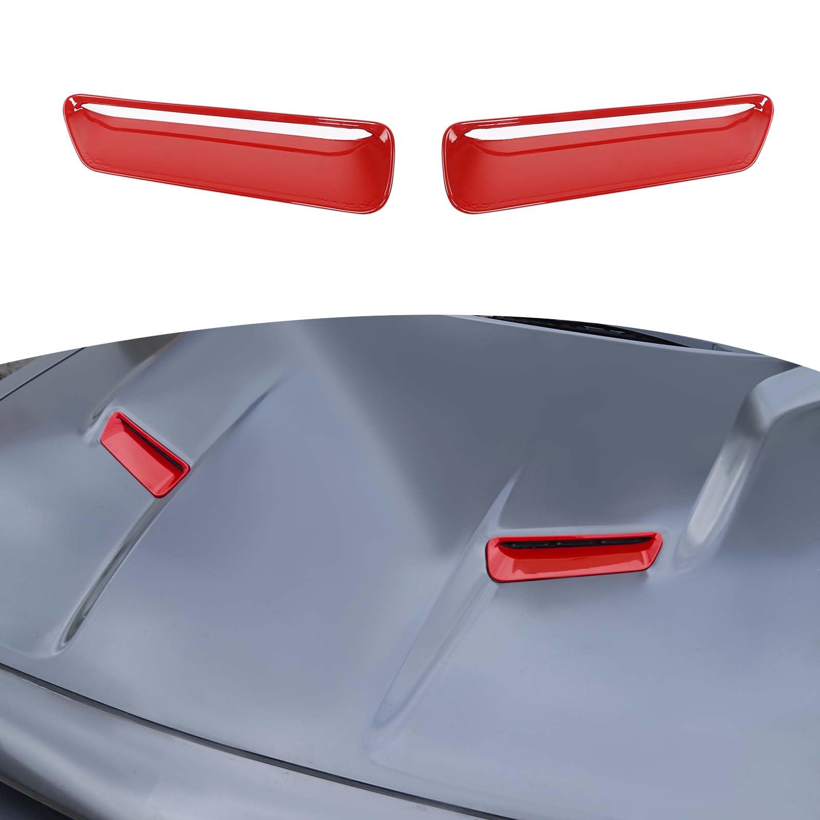 Rt-Tcz For Challenger Hood Vents Cover Trim Red For Dodge Challenger 2015 2016 2017 2018 2019 2020 2021 2022 2023 Red Exterior A