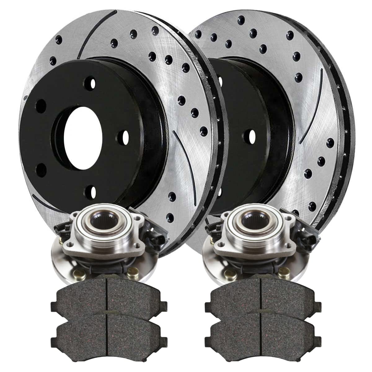 Autoshack Front Drilled And Slotted Brake Rotors Ceramic Pads And Wheel Bearing Hub Assembly Kit Set Driver And Passenger Side Replacement For Chrysler Town & Country Dodge Grand Caravan Fwd Rhbbk0687