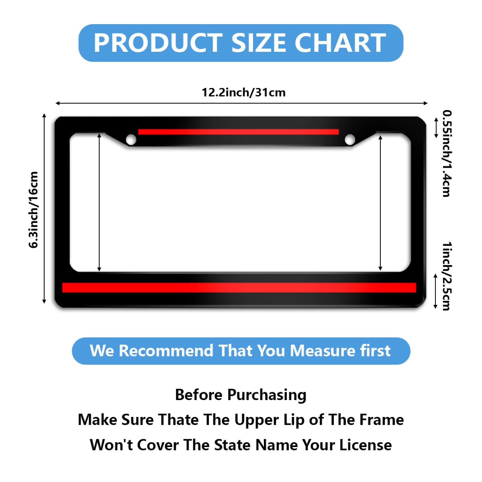 Meikosks Thin Red Line License Plate Frame Firefighters License Plate Frames,Metal Aluminum Car Cover Tag Holder Frames,2 Holes