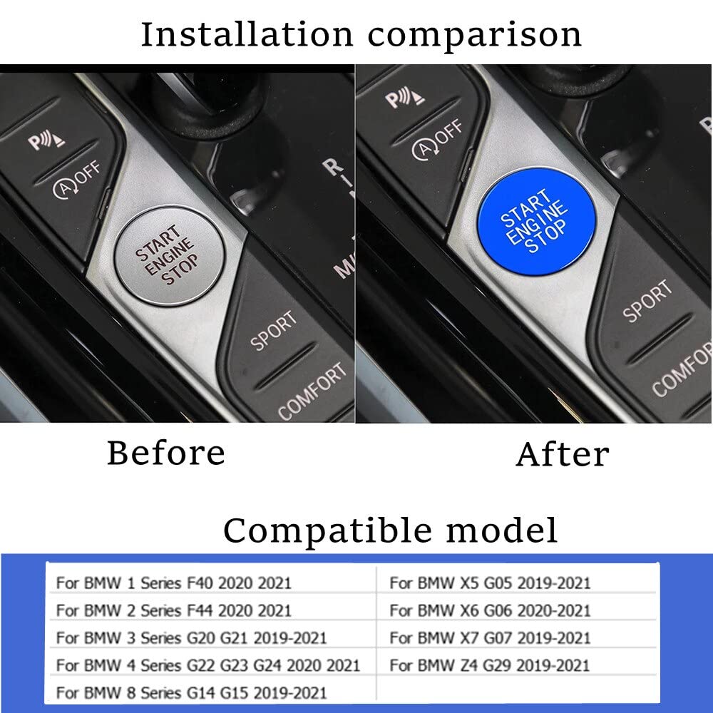 CHEYINGCHIDIY Blue Car Engine Start Stop Switch Ignition Button Cover Replacement Compatible with BMW 1 2 3 4 8 X5 X6 X7 Z4 Seri