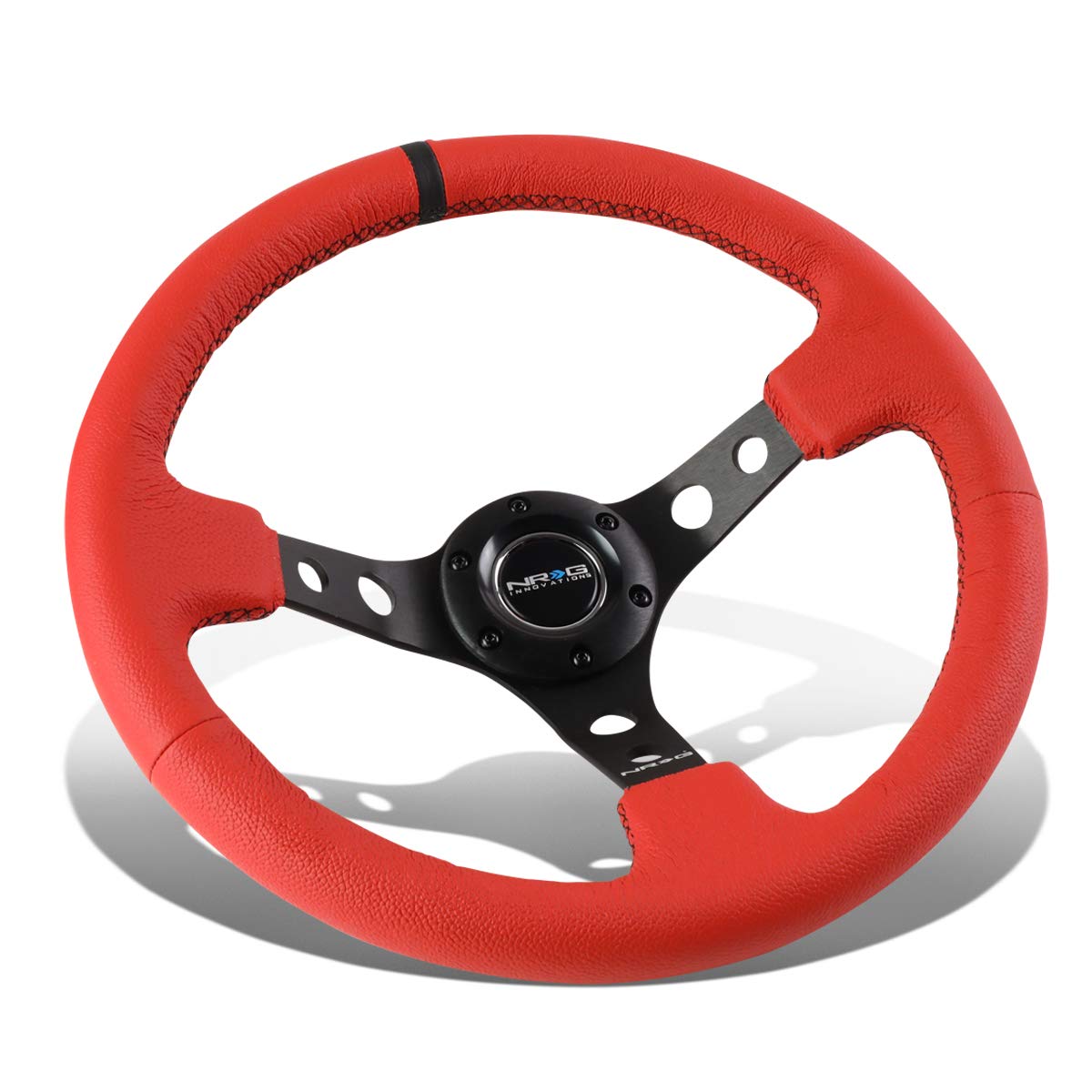 NRG Innovations RST-006RR-BS-B Reinforced Steering Wheel (350mm Sport Steering Wheel (3'' Deep) Black Spoke with Suede finish an