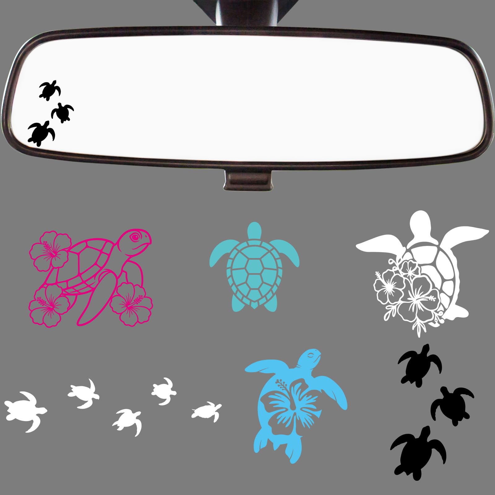 Dazoratix Sea Turtle Car Decals - 6 Pcs Cute Rearview Mirror Stickers Flower Waterproof Rear View Window Vinyl Accessories Gifts