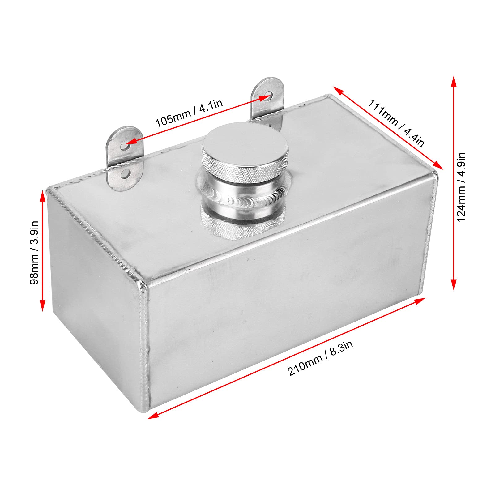 Qiilu Windshield Washer Reservoir Tank, Aluminium Windscreen Washer Bottle 2L Polished Intercooler Spray Tank Universal Car Parts