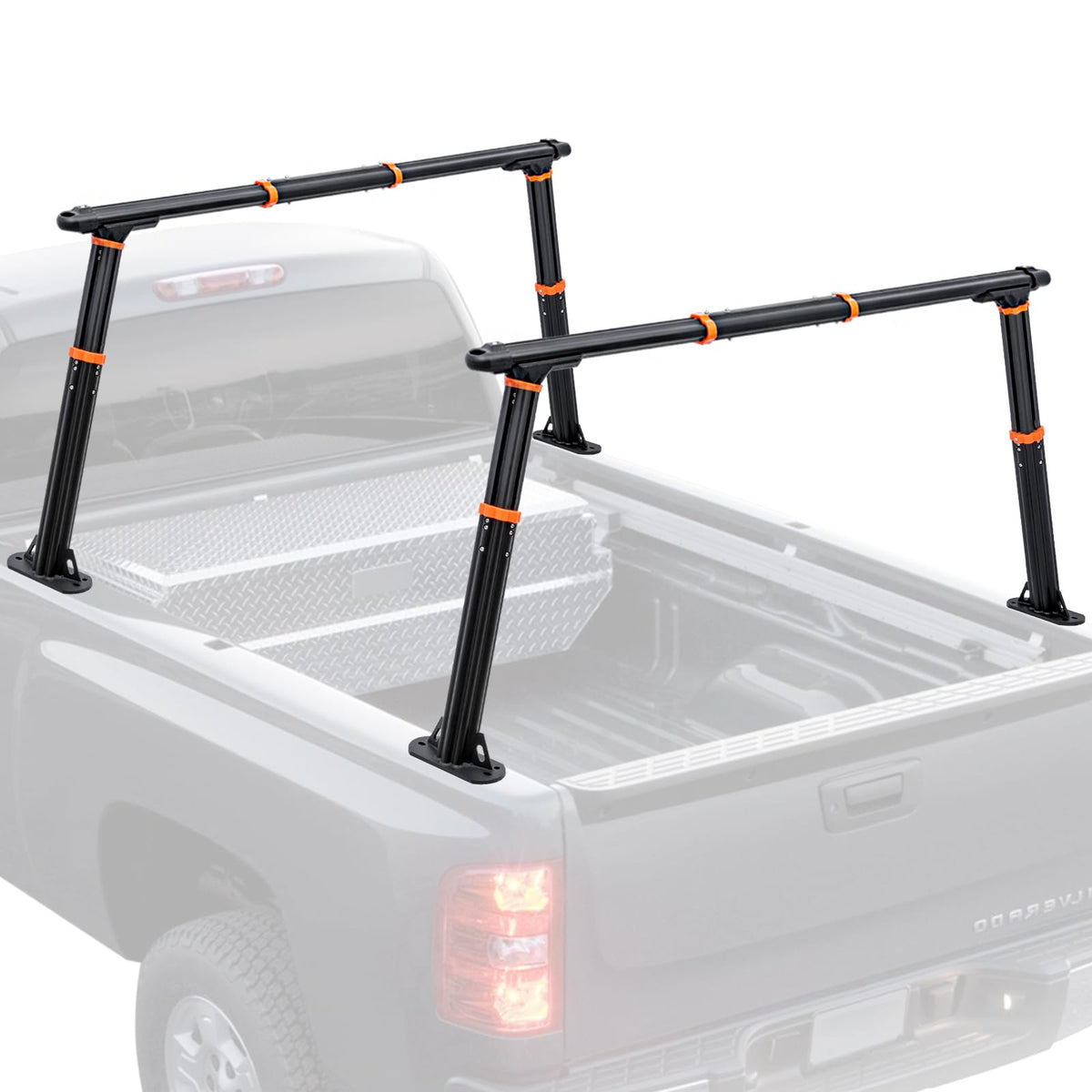 Universal Truck Ladder Rack, Aluminum Ladder Rack for Pickup,Adjustable Length&Hight, Truck Bed Rack 2 Bar Set for Kayak, Surfbo