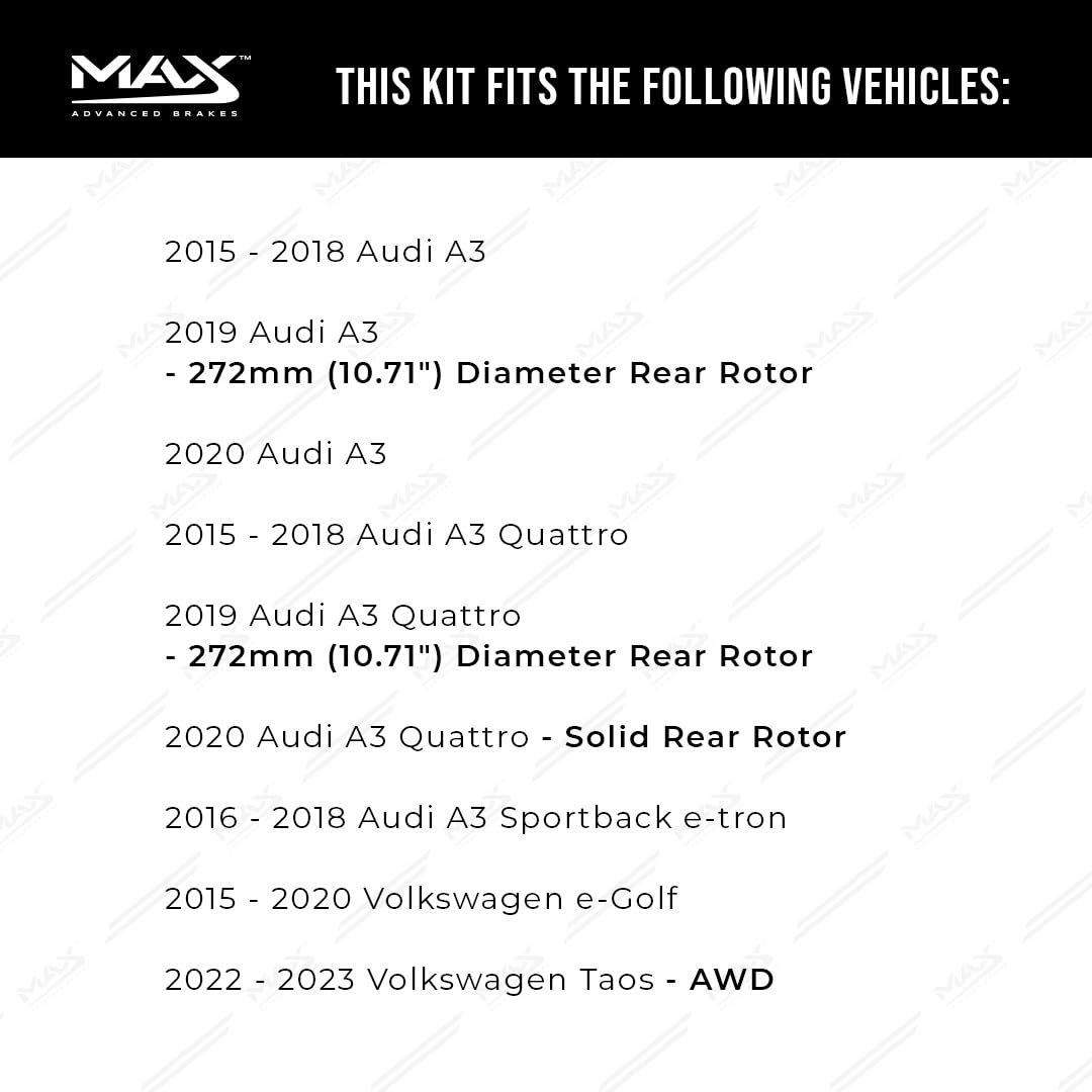 Max Advanced Brakes Rear Brake Kit Compatible With 2015 2016 2017 2018 2019 2020 A3 Quattro W/10.71 '' Rear Rotors Replacement G