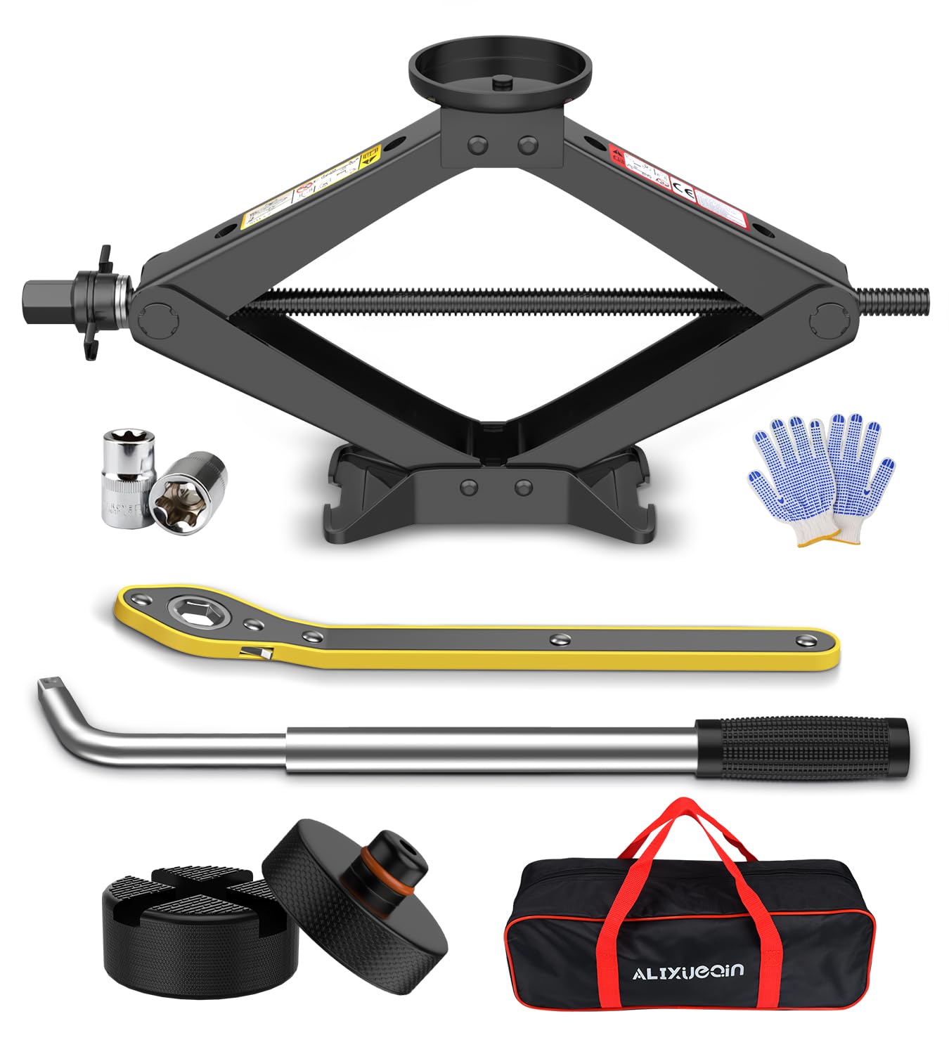 Scissor Jack for Car, 2.5 Ton Car Jack Kit for Tesla Model 3/Y/S/X, 2 in 1 Universal Tire Changing Kit with 2 Jack Pads & 2 Wren