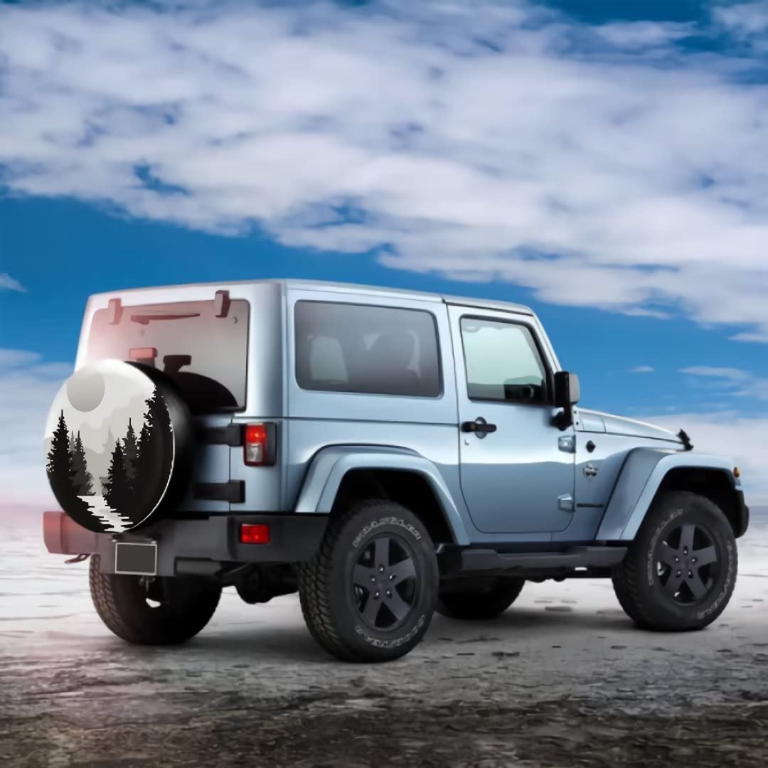 Abstract Moon Spare Tire Cover Mountain Tree Waterproof Dust-Proof Universal Spare Wheel Tire Covers 15 Inch Fit For Rv Trailer