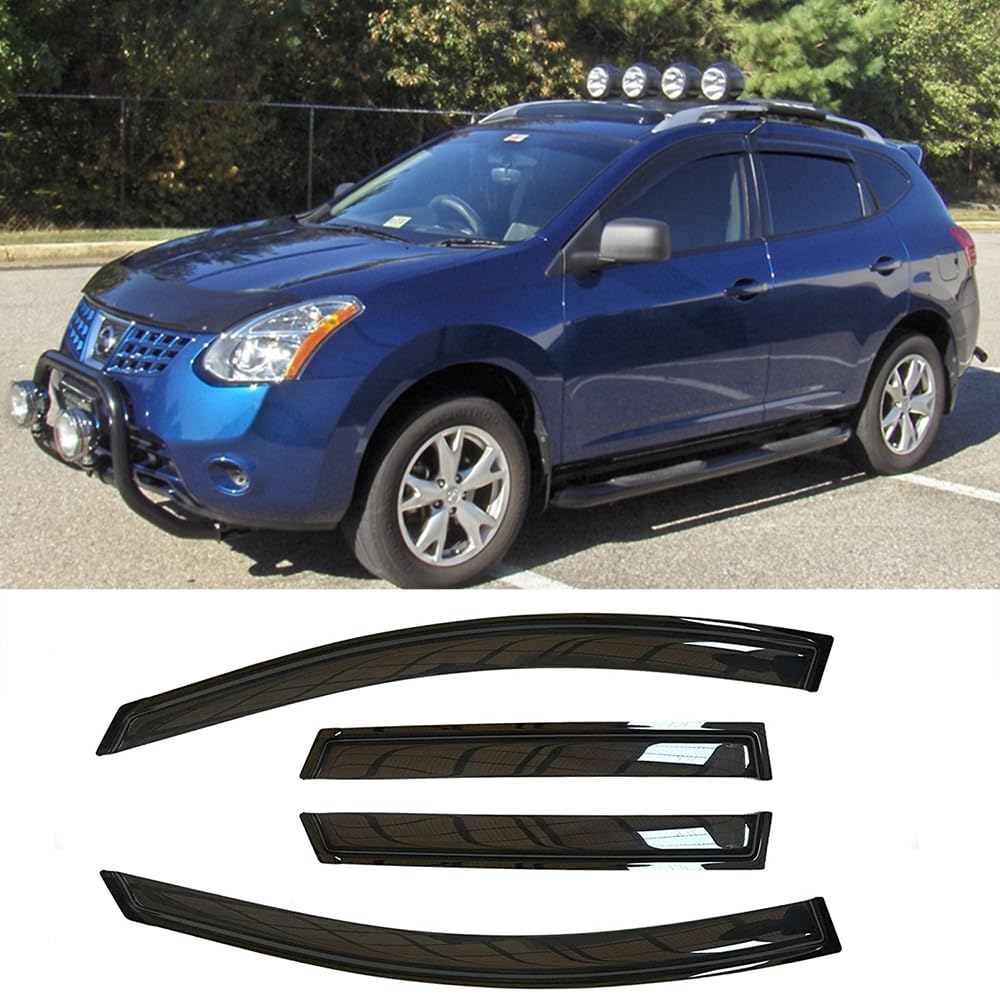 Deebior 94076 Side Window Wind Deflector,4pcs Outside Mount Style Shade Sun Rain Guards Set,Dark Smoke Window Visors fit for 200