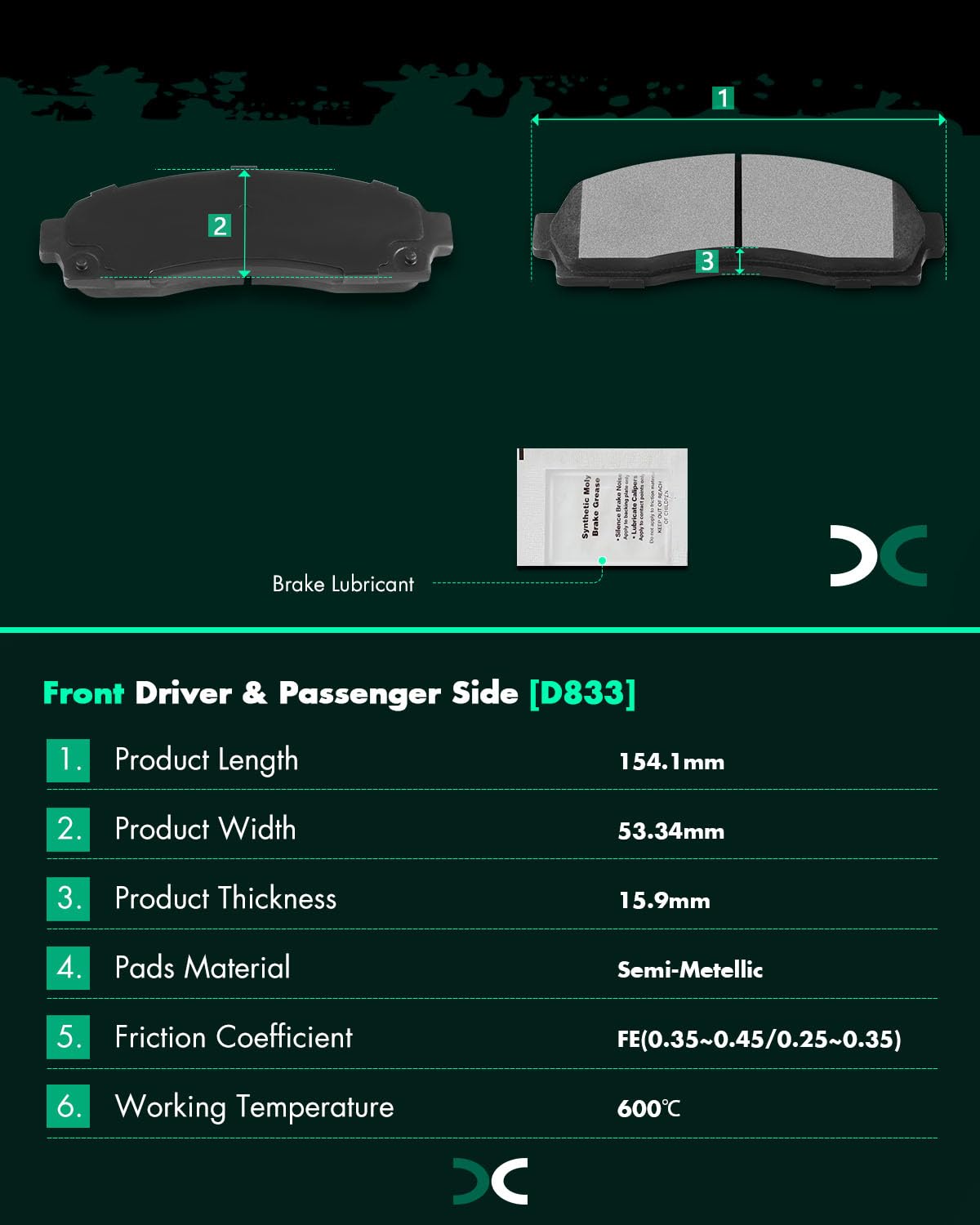 Scitoo D833 Semi-Metal Brake Pads Kits Front Fit For Chevrolet 2005-2006,For Ford 2002-2011,For Mazda 2003-2007,For Mercury 2002