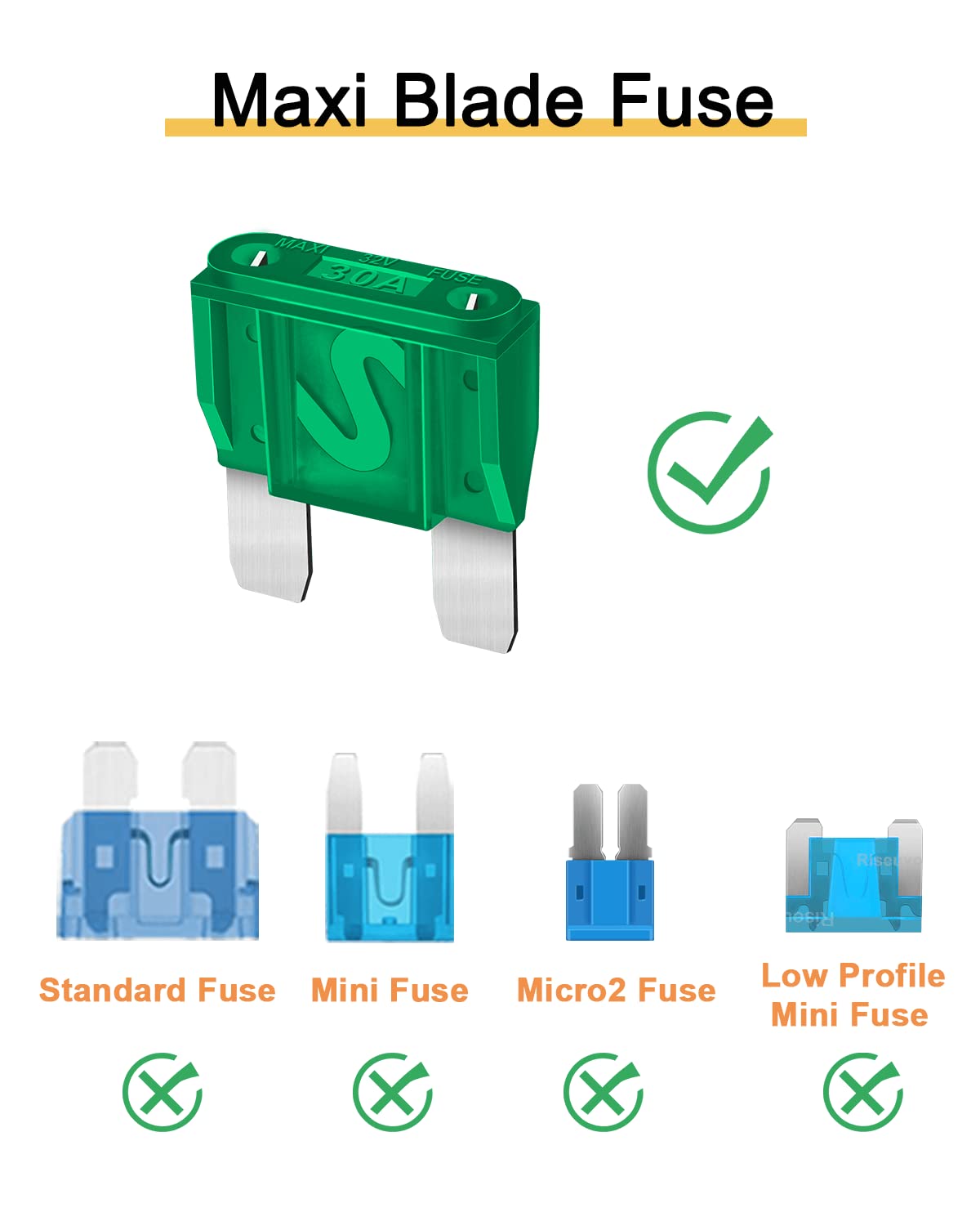 10Pcs 30Amp Maxi Fuses - 30A 32V Automotive Blade Fuse For Auto, Car, Rv, Boat, Truck
