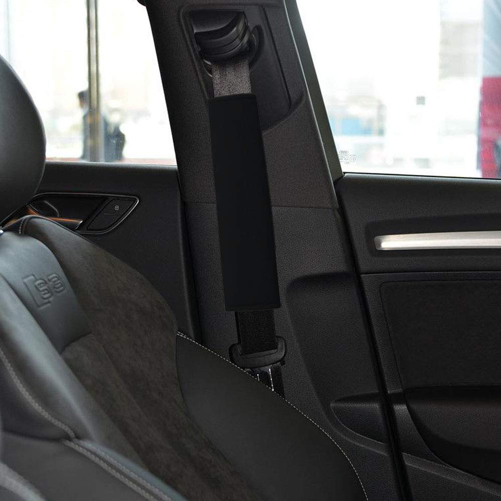 Mirkoo Car Seat Belt Cover Pad, 2-Pack Soft Car Safety Seat Belt Strap Shoulder Pad For Adults And Children, Suitable For Car Seat Belt, Backpack, Shoulder Bag, Upholstery For Vehicles (Black)