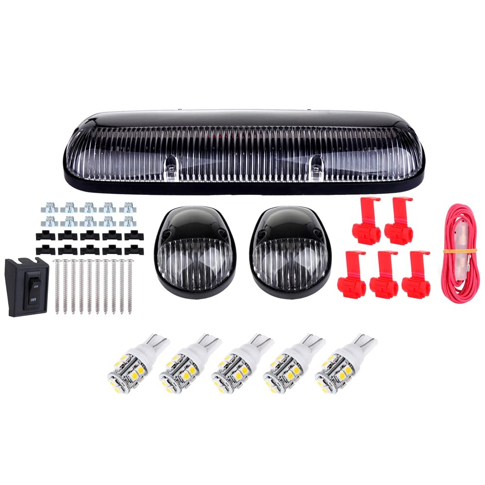 3Pcs Clear Lens Cab Light Cab Roof Running Top Marker Light Assembly T10-10-3528-Smd White With Wiring Pack Replacement Fit For