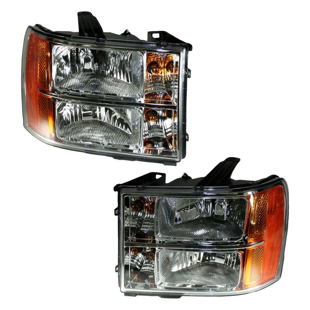 Trq Driver & Passenger Side Headlight Assembly Set Headlights Driver & Passenger Side Compatible With 2007-2013 Gmc Sierra 1500