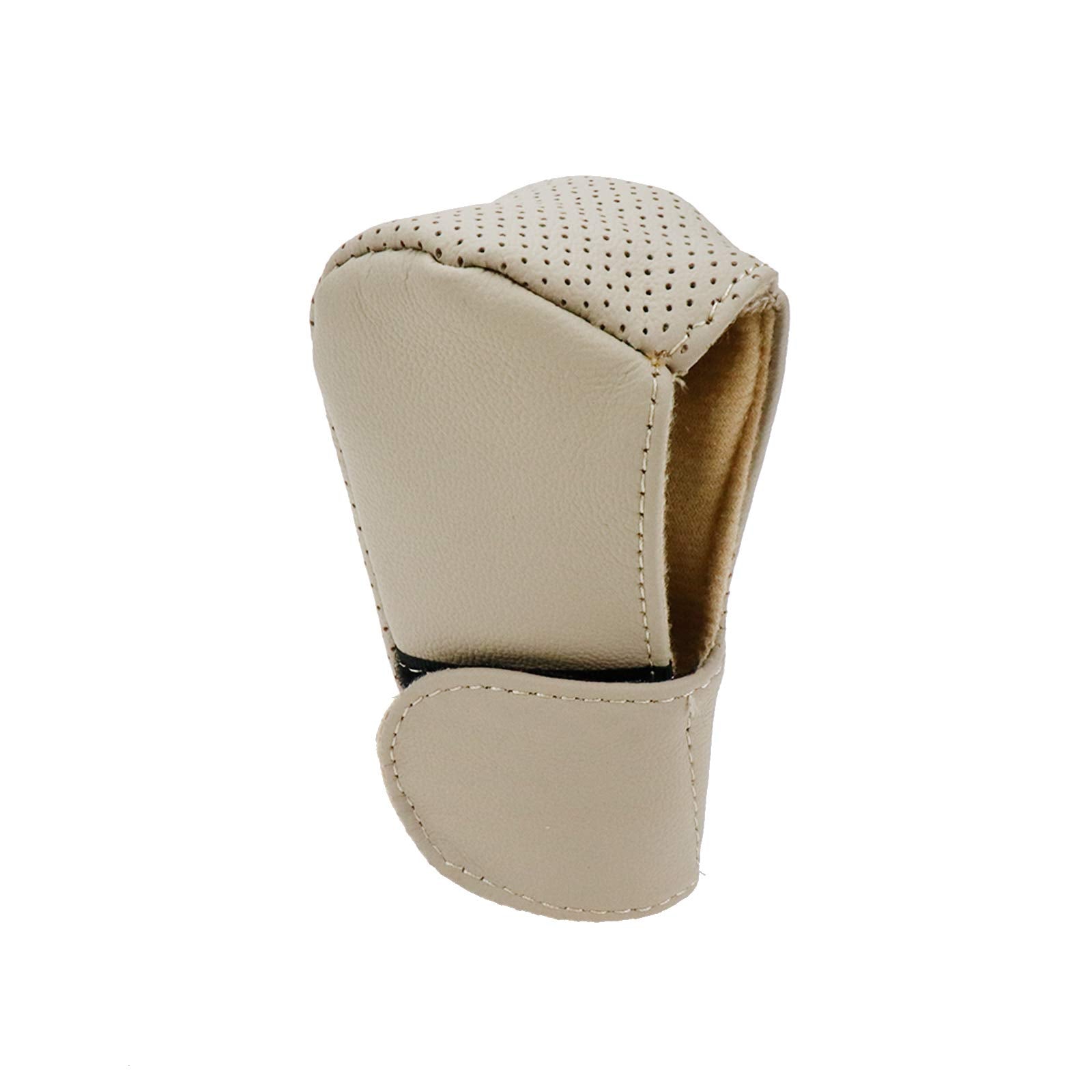 Modengzhe Leather Gear Shift Knob Cover, Hoop And Loop Design Auto Car Shift Knob Protector, Beige