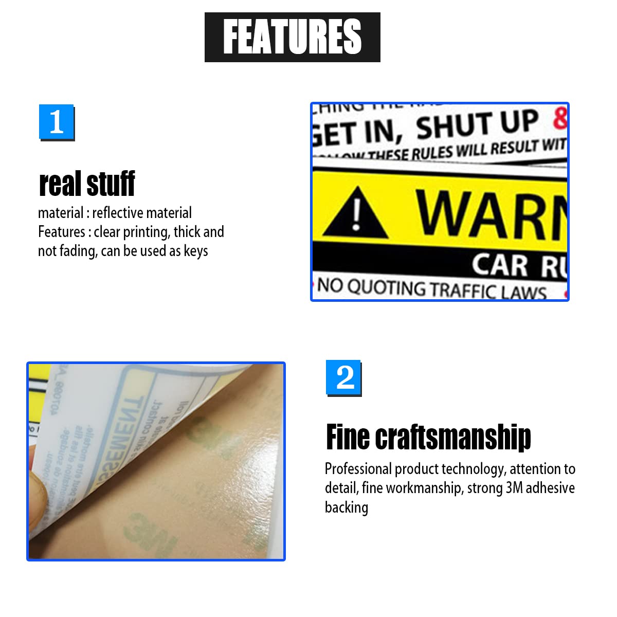 2Pcs Car Safety Warning Rules Stickers, Adhesive Vinyl Humor Decal For Car Truck Window Graphic Bumper, Funny Vehicle Decals Com