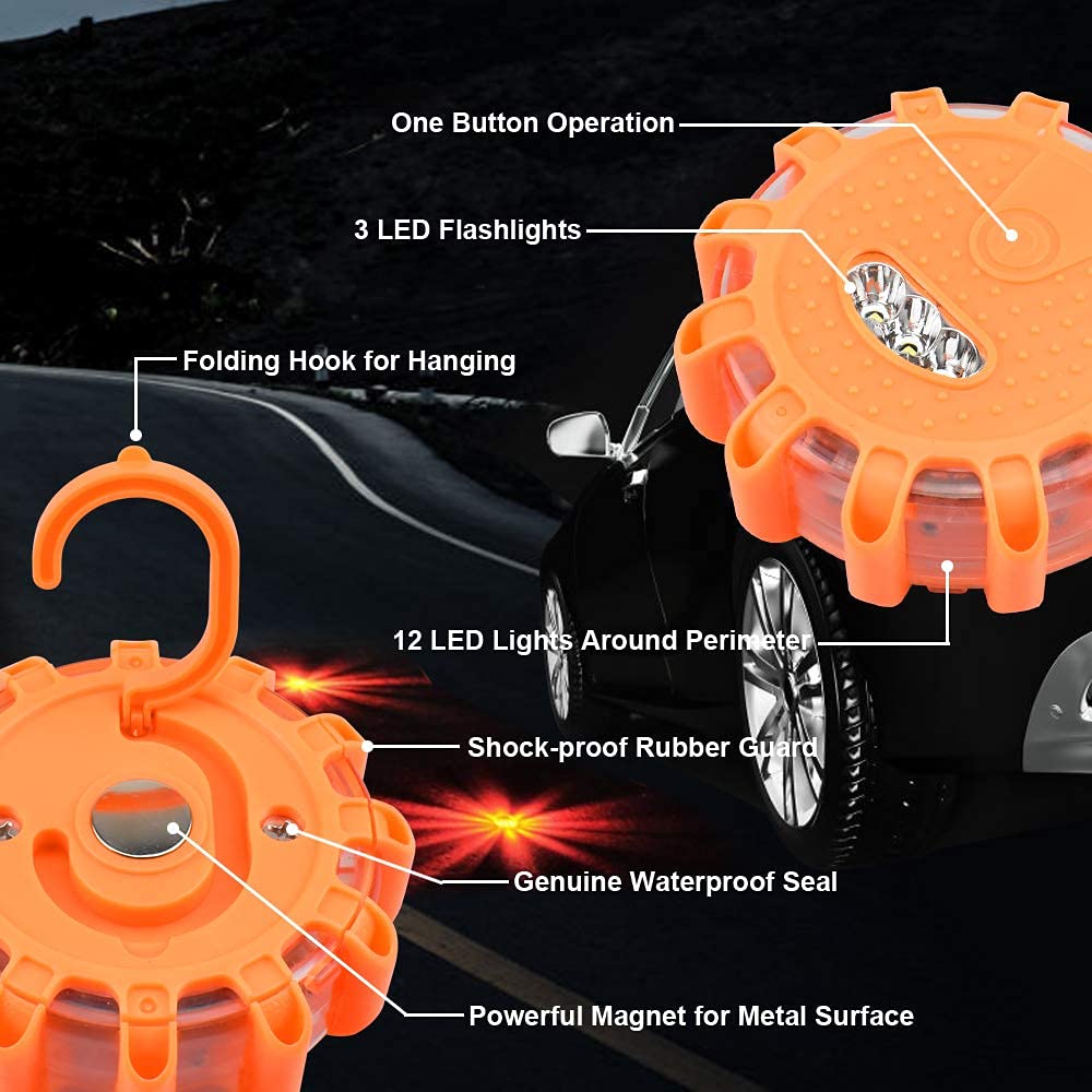 Pacetap Car Roadside Emergency Kit, Essential Auto Safety Road Side Assistance Tool Kit With Led Road Flare, Jumper Cables, Towi