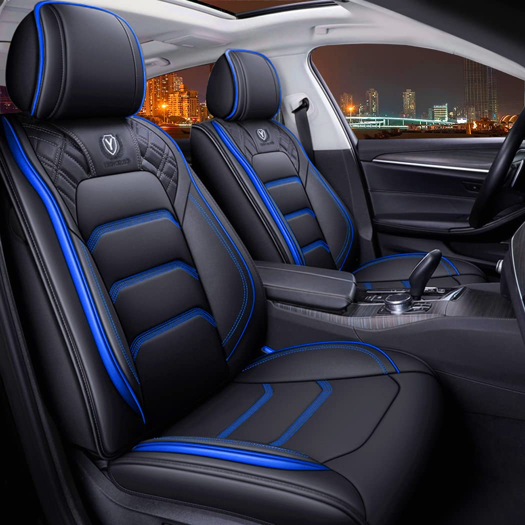 Yxqyoeoso Comfortable Leather Auto Car Seat Covers 5 Seats Full Set Universal Fit(Black & Blue)