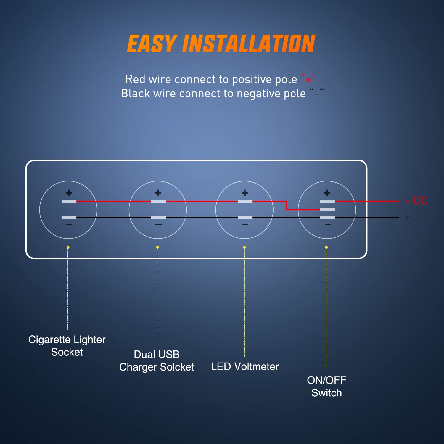 Nilight 4 In 1 On/Off Charger Socket Panel Dual Usb Socket Power Outlet Led Voltmeter Cigarette Lighter Socket Led Lighted On Of