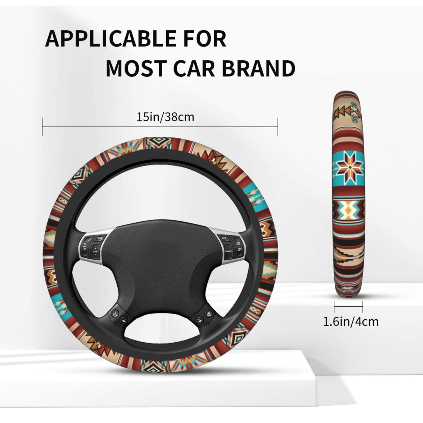 Cool Southwest Native American Tribal Steering Wheel Cover Universal Aztec Style Navajo Bohemian Wheel Protector for Women Non-S