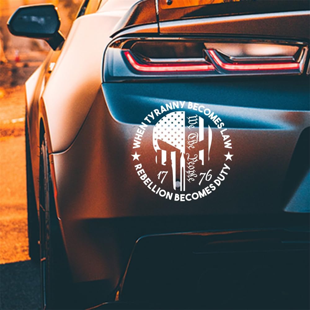 We The People Sticker Decals 1776 Distressed American USA Flag Skull Decal, Patriotic Vinyl Decal for Auto Car Truck SUV Window