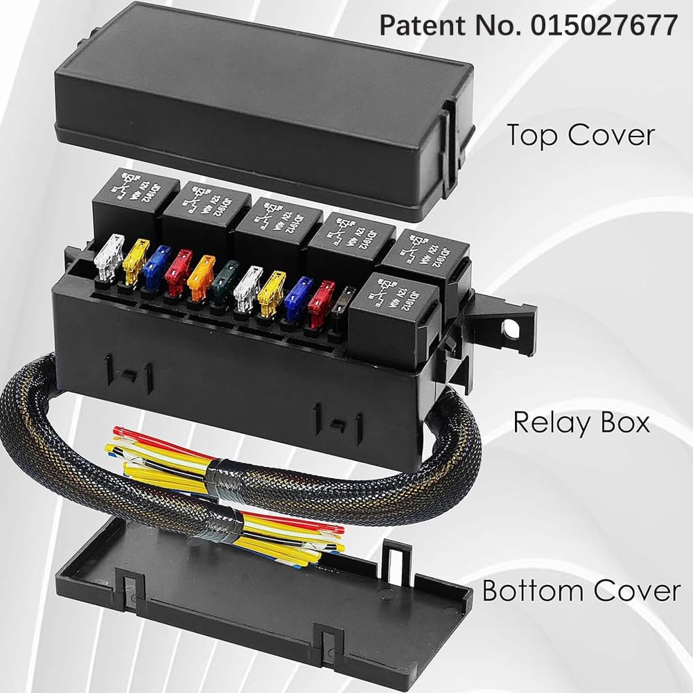 Gebildet 12V Fuse Relay Box With 6 Relays And 11 Way Atc/Ato Blade Fuses, Pre-Wired Fuse And Relay Box 12 Vlot Relay Fuse Box Bl