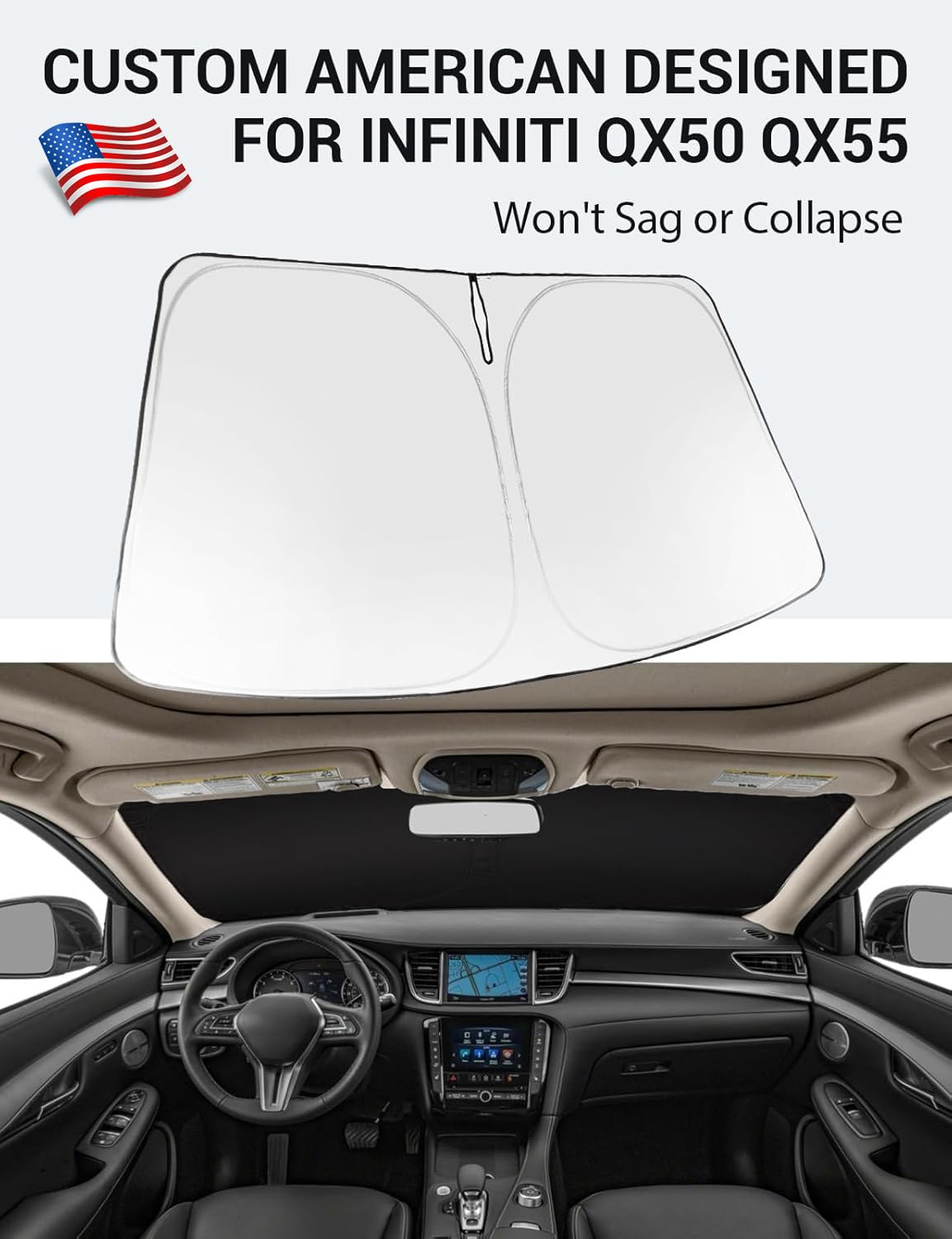 Proadsy 2025 Upgrade Windshield Sun Shade Custom Fit 2021-2023 2024 2025 Qx55 Infiniti Qx50 2019-2021 Foldable Front Sunshade Pr