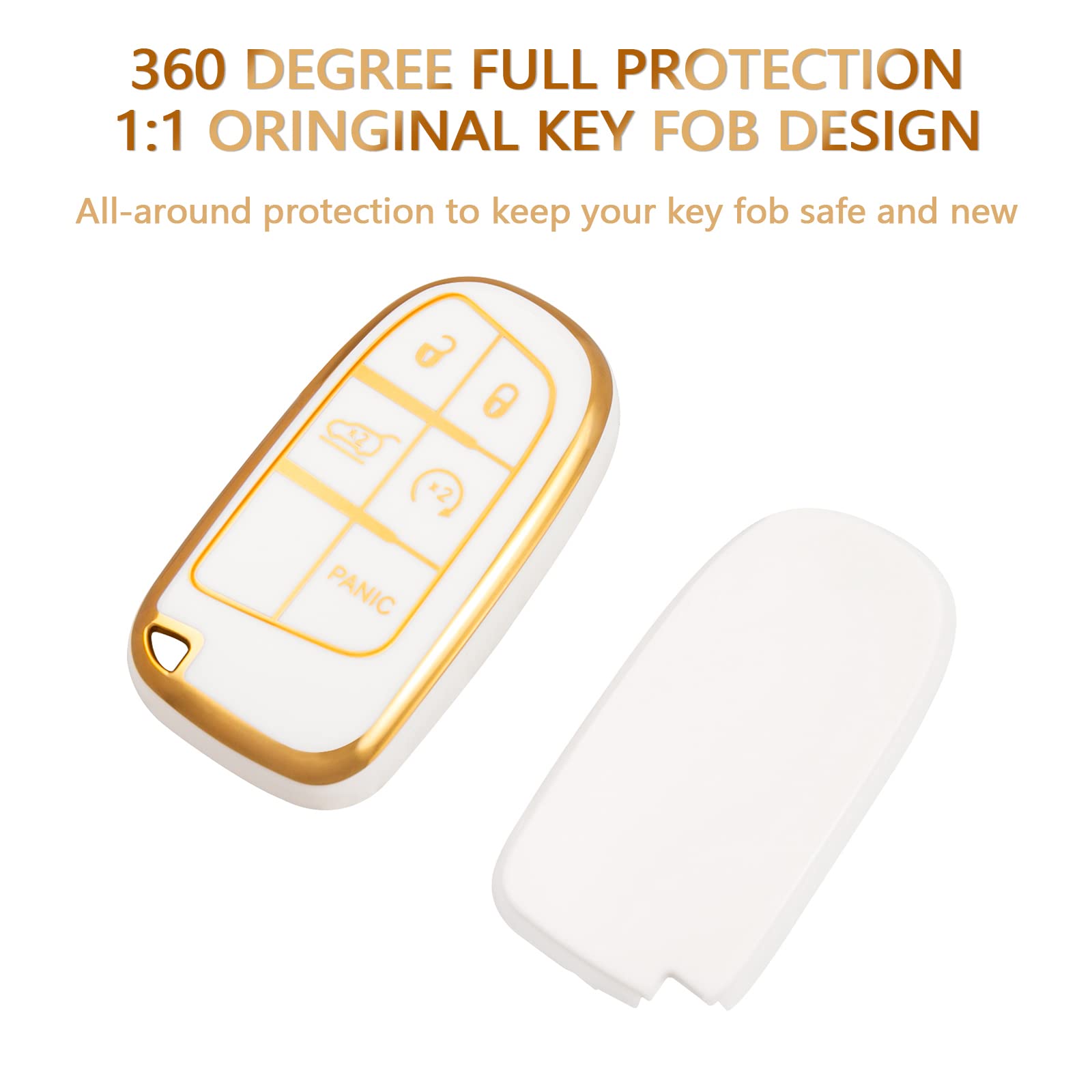 Offcurve For Dodge Jeep Key Fob Cover, Car Key Cover Case For Dodge Charger Challenger Dart Journey Durango Grand Caravan Ram Chrysler 200 300 Smart Key Car Accessories Holder Protector, White