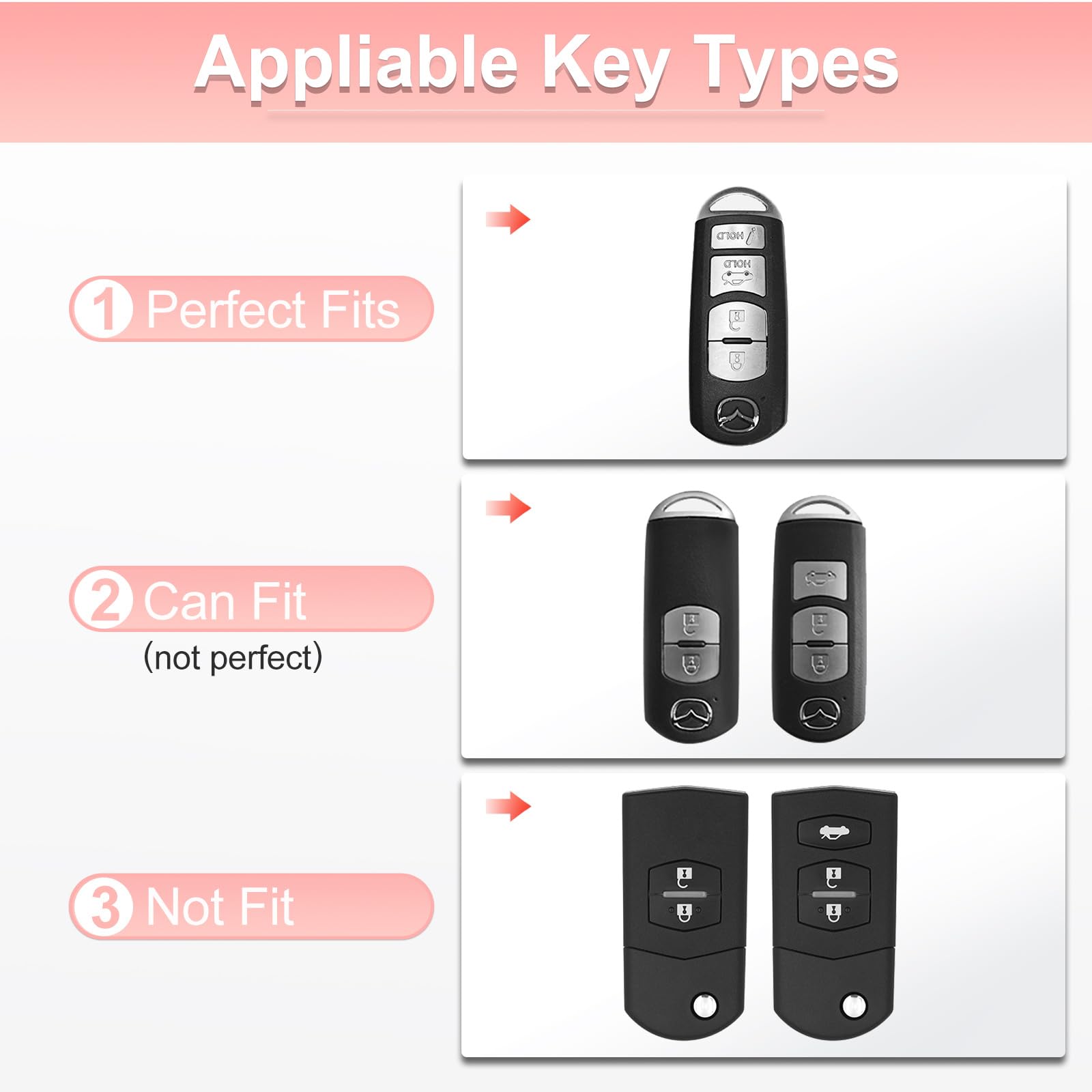 Pangpai Pink Mazda Key Fob Cover, Soft TPU Case with Bling Keychain Fit for 3, 6, Miata MX-5, CX-5, CX-9 Smart Remote