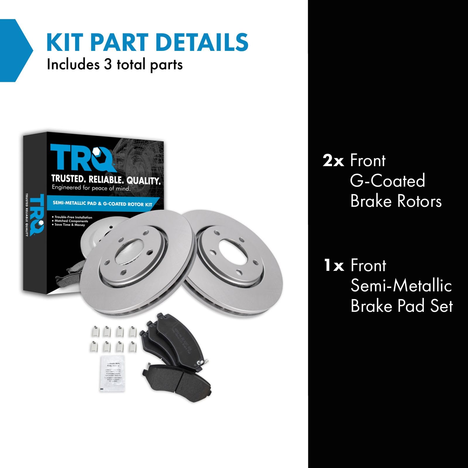 Trq Front Brake Pad & Rotor Kit Premium G-Coated Semi-Metallic Compatible With 2006 Dodge Grand Caravan